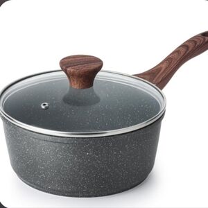 Nonstick Saucepan W/ Glass Lid Stay-Cool Handle Suitable All Stoves Cookware New